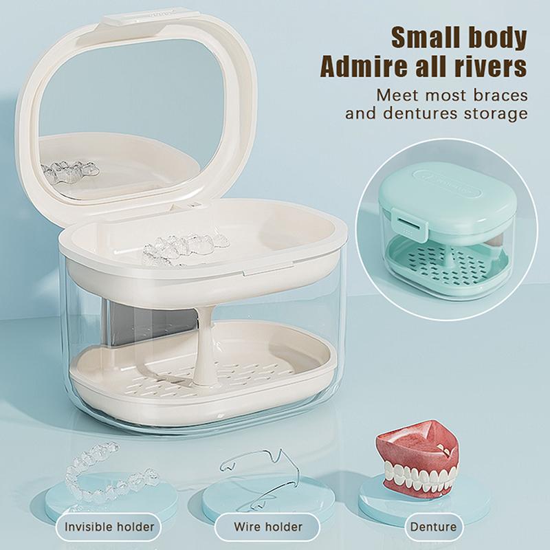 2 In 1 Multi-Layer Denture Retainer Case With Lid No-Leak Denture Bath Box Orthodontic Retainer Braces Storage Soaking Container