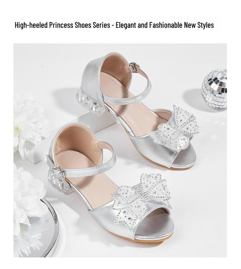 2025 New Girl's Bowknot High Heel Sandals - Princess Style for Outdoor Wear
