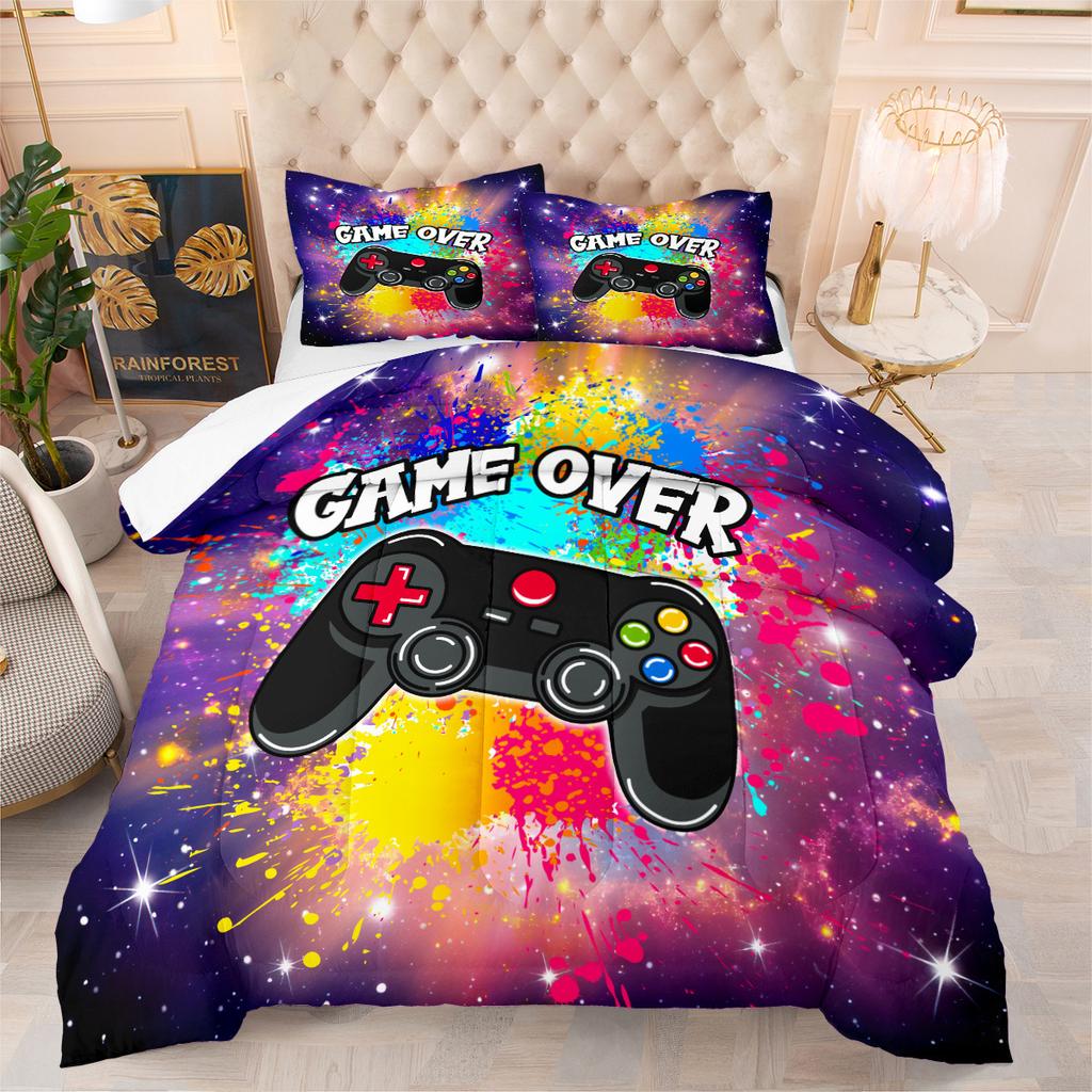 Lebendiges Sternenhimmel Gaming Controller Bettwäsche-Set - 3-teiliges Bettwäsche-Set