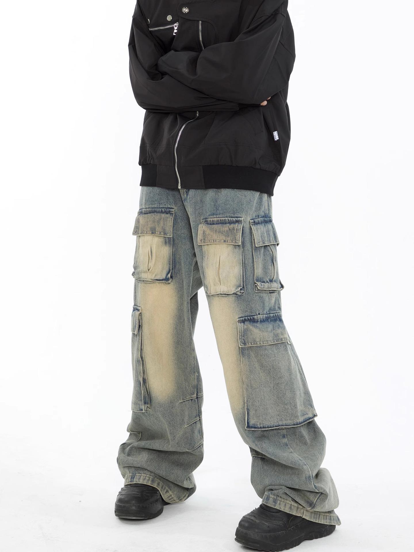 Джинсы-карго JYL для мужчин, весенние, американские, свободные, прямые, широкие, драпированные, джинсовые брюки S