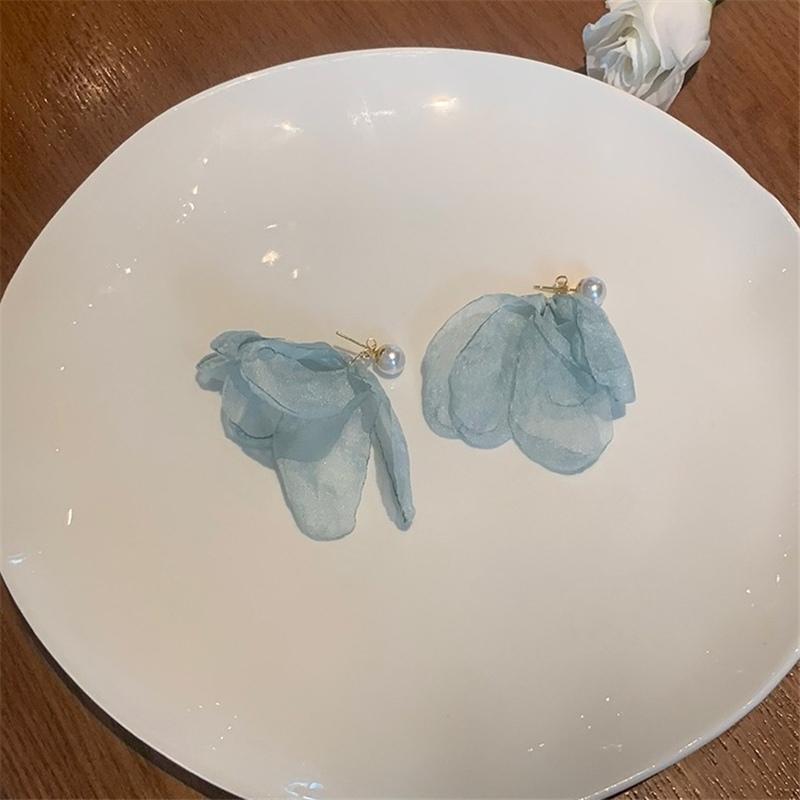 

Sweet Mesh Fabric Flower Petal Love Heart Drop Earrings For Women Fabric Art Temperament Versatile Summer Jewelry Party Gift