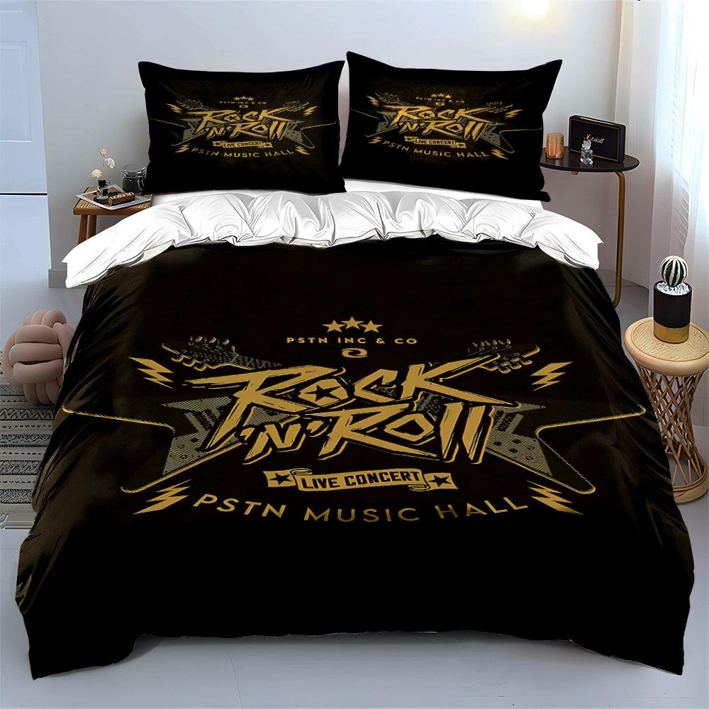 "Rock 'n' Roll text." Bedding sets Duvet cover sets Duvet covers Pillowcases(1 * Duvet Cover 2 * Pillowcases without duvet insert)