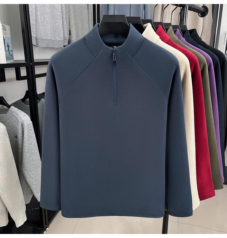Men's Plush Lined Half-Zip Stand Collar Sweatshirt - Warm Outdoor Base Layer for Autumn & Winter