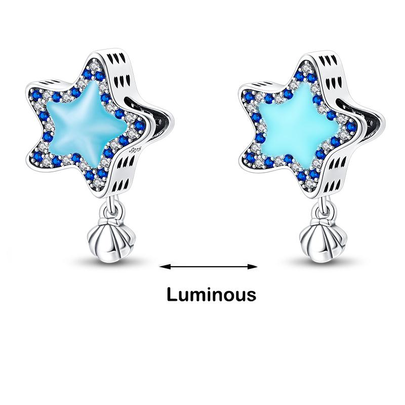 Abalorios luminosos de plata de ley 925 auténtica con forma de ballena, pulpo, concha marina, color azul, aptos para pulseras originales 925, joyería fina DIY