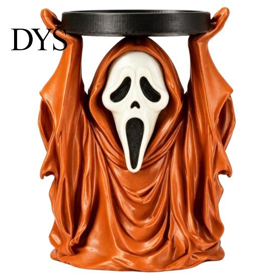 Creepy Figurine Ornament Halloween Grim Reaper Candle Holder, Spooky Screaming Ghost Candlestick Tealight Themed Night Light Stand Table Centerpiece