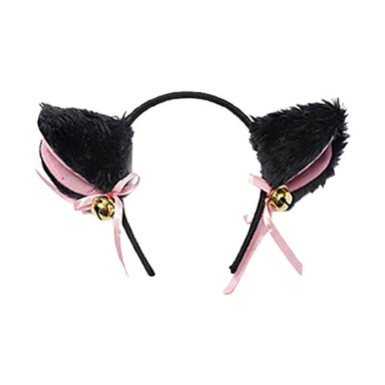

Повязка на голову с мультяшными кошачьими лисьими ушками и бантом-колокольчиком для аниме, карнавальный костюм для вечеринки чёрный