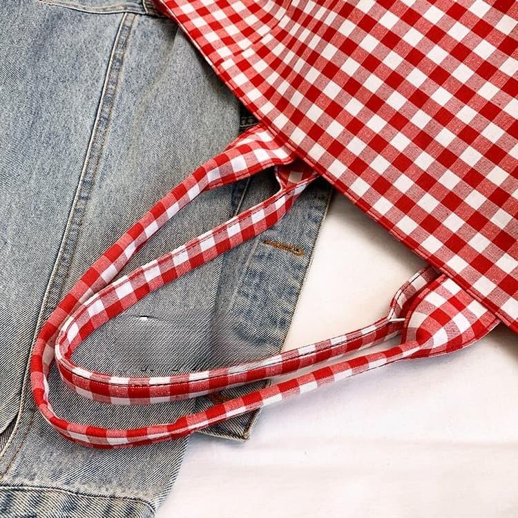 Contrast Color Plaid Shoulder Bag Large Capacity Tote Bag