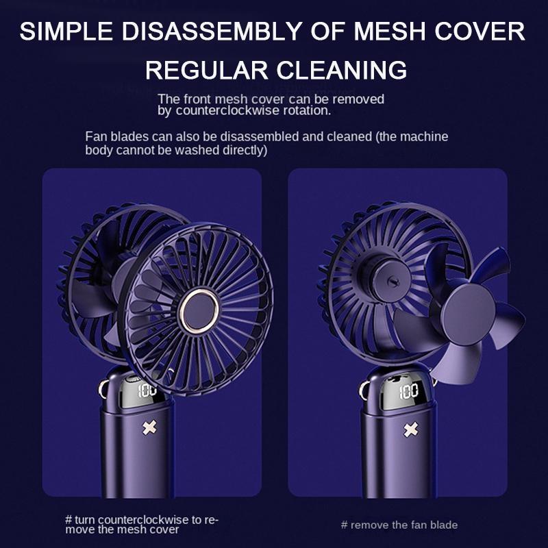 1PCS Mini Portable Fan With Smart LED Digital Display 5 Speed Adjustable Rechargeable Handheld Fan Mini Fan