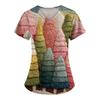 Women's Fashion Printed Short Sleeve V Neck Pattern Tops Pocket Working T-shirts