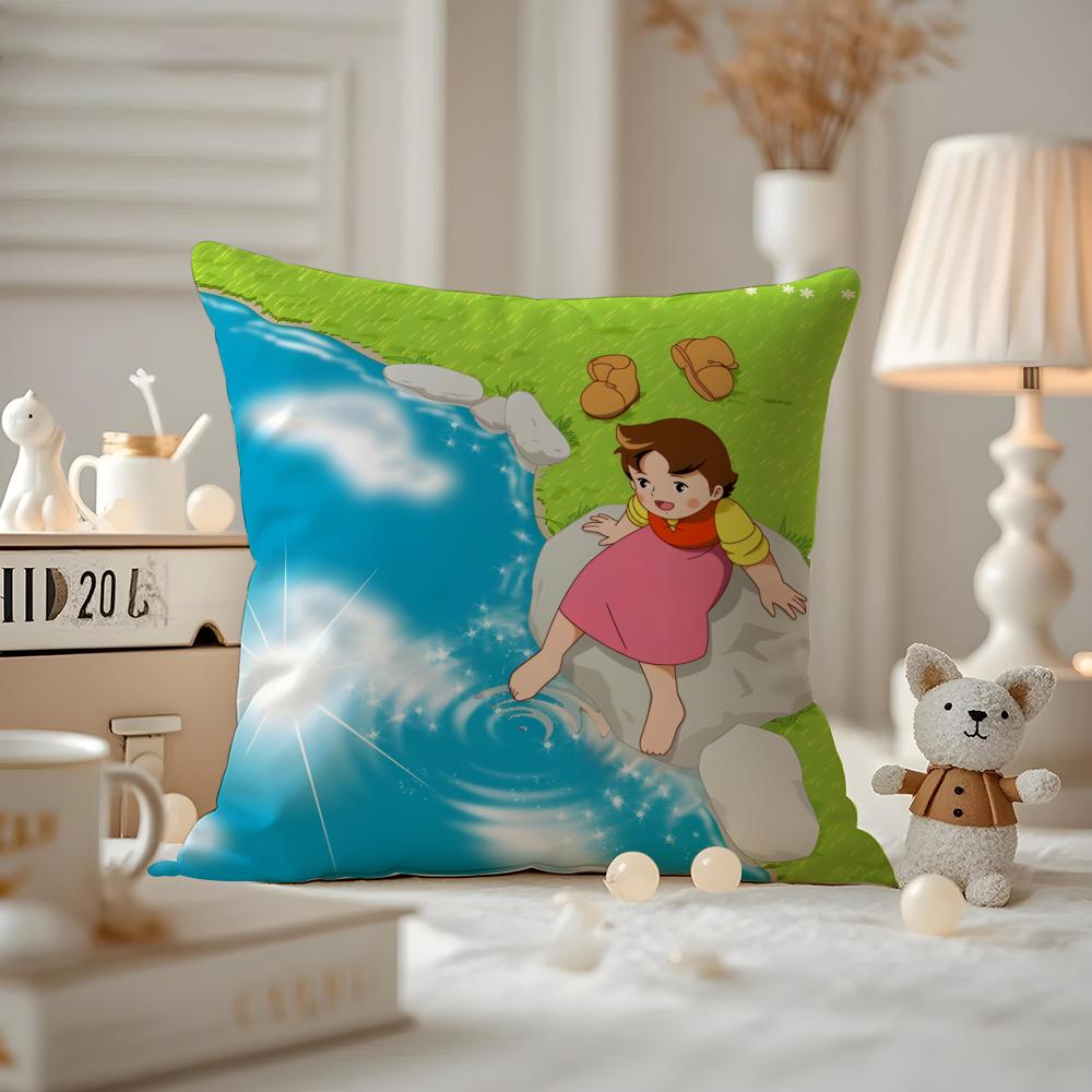 Heidi Peter And Grandpa Alps Goat Mountain Cushion Cover Anti-dustmite Pillowcase Invisible Zipper Silky Short Plush Sofa Cushio