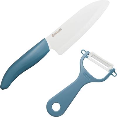 Ceramic Knife and Peeler Set and Cuts Cleanly Santoku Small 14cm Peeler Hard To Stay Sharp for Longer Bio Resin Handle Dull Blue 2-Piece
