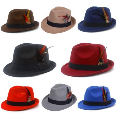European and American Style Woolen   Women's Autumn and Winter Fashion Feather Show Hats Men's Jazz Hats