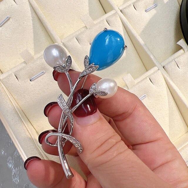 New DIY Empty Setting 8-9mm Natural Rice Pearls Fashion Corsage Brooch Sweater Jewelry for Women