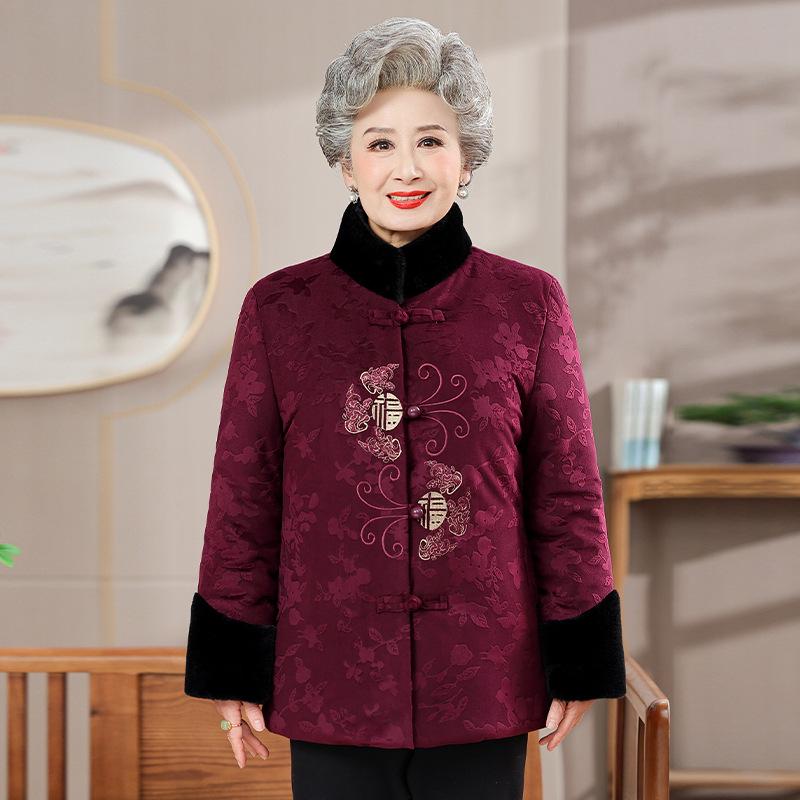 Grandma s Winter Fleece-Lined Embroidered Tang Suit Jacket 5XL (145-160 lbs) фиолетовый