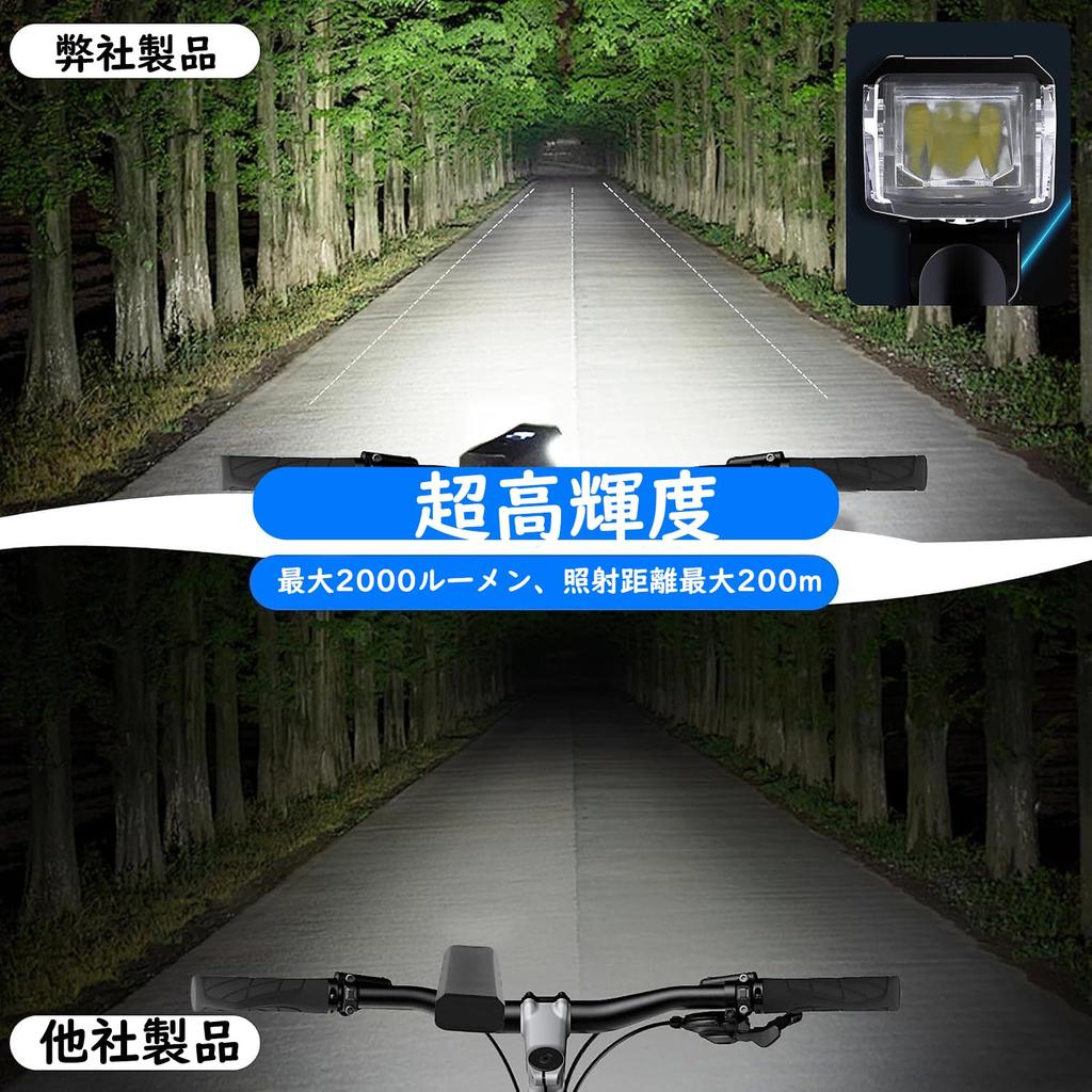 Bicycle Light 5 Dimming Bicycle LED Battery Level Tail IPX7 High Brightness 2000 Wide Bicycle Accessory with Spoke Lights and LED Front and Rear Light