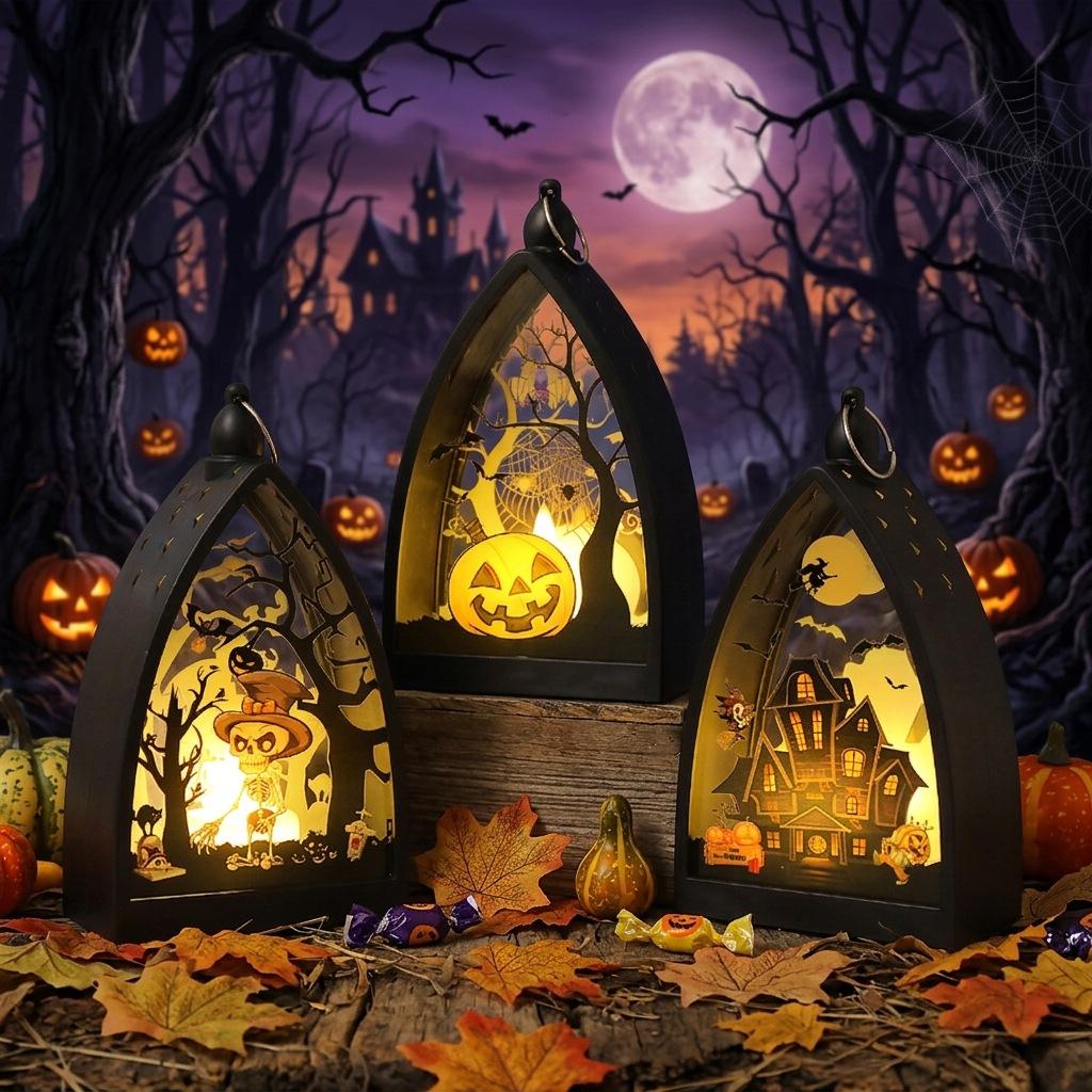 Halloween LED Candle Lantern with Flickering Flame, Remote Timer