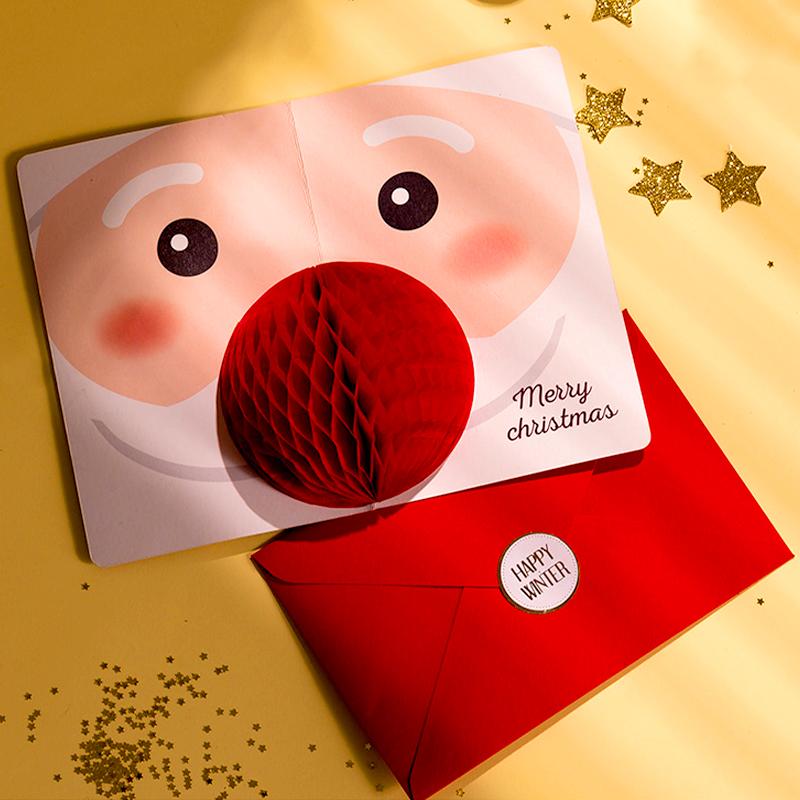 1PC Honeycomb Paper Greeting Cartoon Stereoscopic Party Invitations Lovely 3D Creative Christmas Card Blessing