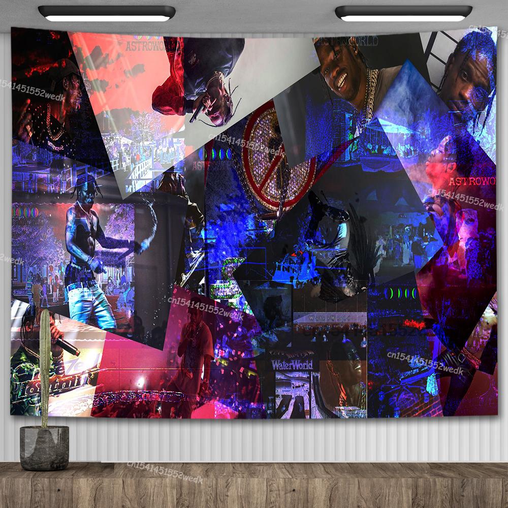 Travis Scott Astroworld Album Plakát Psychedelický Hippie Hvězdná Obloha Gobelín Estetický Gobelín Nástěnná Dekorace Teen Pokoj