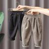 Autumn and Winter Boys Corduroy Pants Plus Velvet Thickening Middle and Small Children's One-piece Velvet Casual Pants Western Style Warm Sports Pants