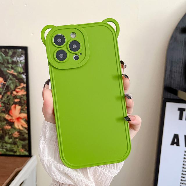 Süße Bär Ohr Matte Flüssigsilikon Handyhülle für Iphone 13 12 11 14 Pro Max Xs X 7 8 Plus Cartoon Cover Kamera Objektiv Schutz