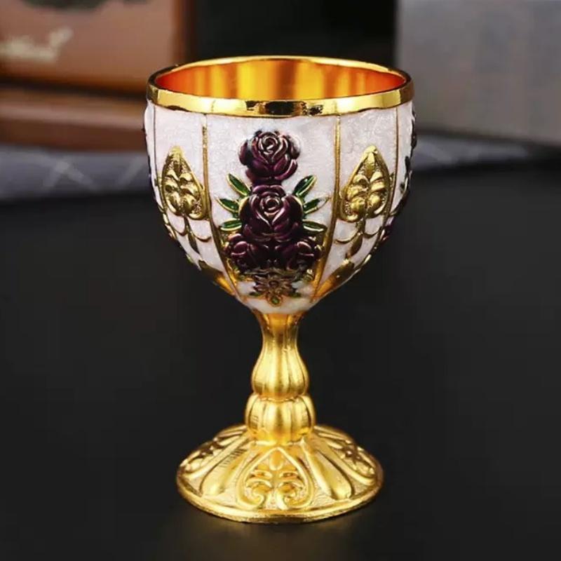 Wine Glass, Carved Mini Spirit Vodka Cup, Vintage Alloy Portable White Wine Goblet, Creative Wedding Party Decoration, 30ml,1pcs