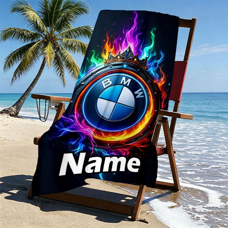 Custom Name Personalized BMW Print Beach Towel, for Trip Camping Beach Party Home Decor, Birthday Gift for Family & Friends