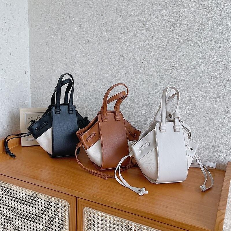 Stylish Fashionable White Yellow Black Brown Pu Canvas Bucket Bag For Daily Use