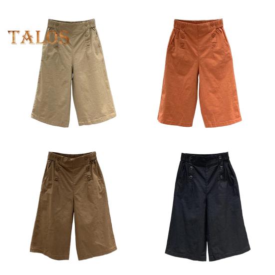 Pantaloni scurți de damă, cu talie înaltă elastică, pantaloni subțiri de vară, casual, cu buzunare, culoare uni, croială largă, cu picior lat, pantaloni harem