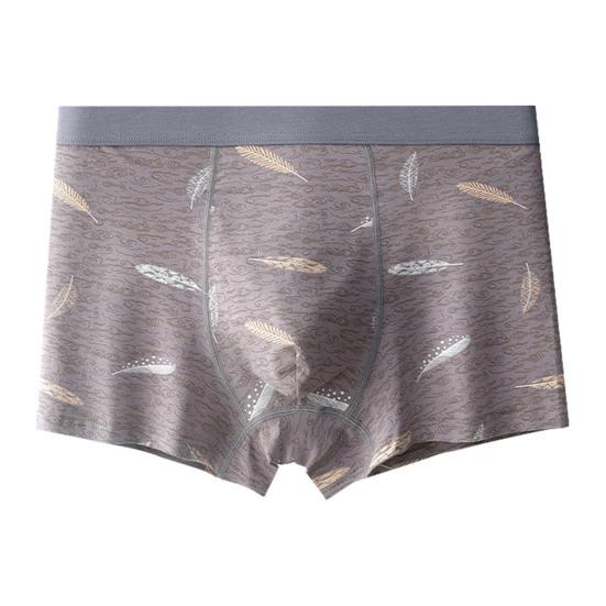 

Мужские трусы-боксеры облегающего кроя с высокой эластичностью и принтом перьев, дышащие гладкие U-образные эластичные трусы со средней талией XL серый