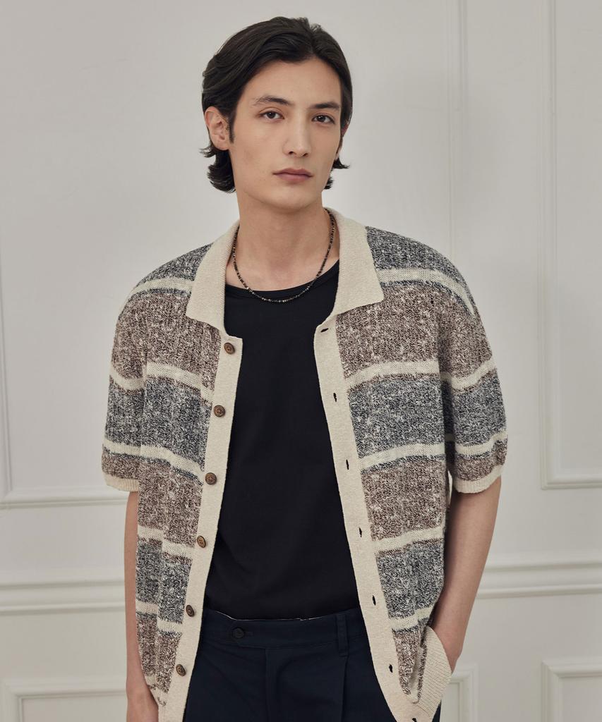 Theknitcompany Abyss Linen Scalloped Polo Cardigan - Carafe Brown