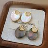 French Vintage Minimalist U-Shaped Colorful Black Mother of Pearl Earrings for Women High-End Fashion Hoop Earrings Ear Jewelry