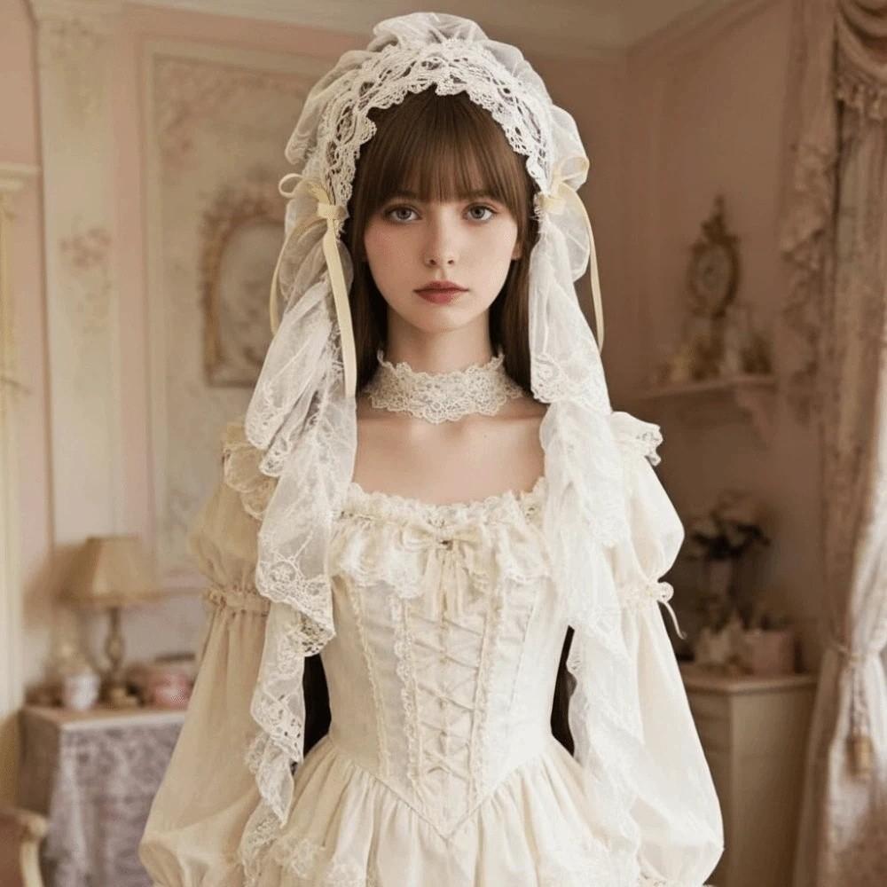 Y2K Lolita Kopfschmuck Schwarz / Weiß Lolita Mädchen Stirnband Spitze Schleife Haarband Comic Convention