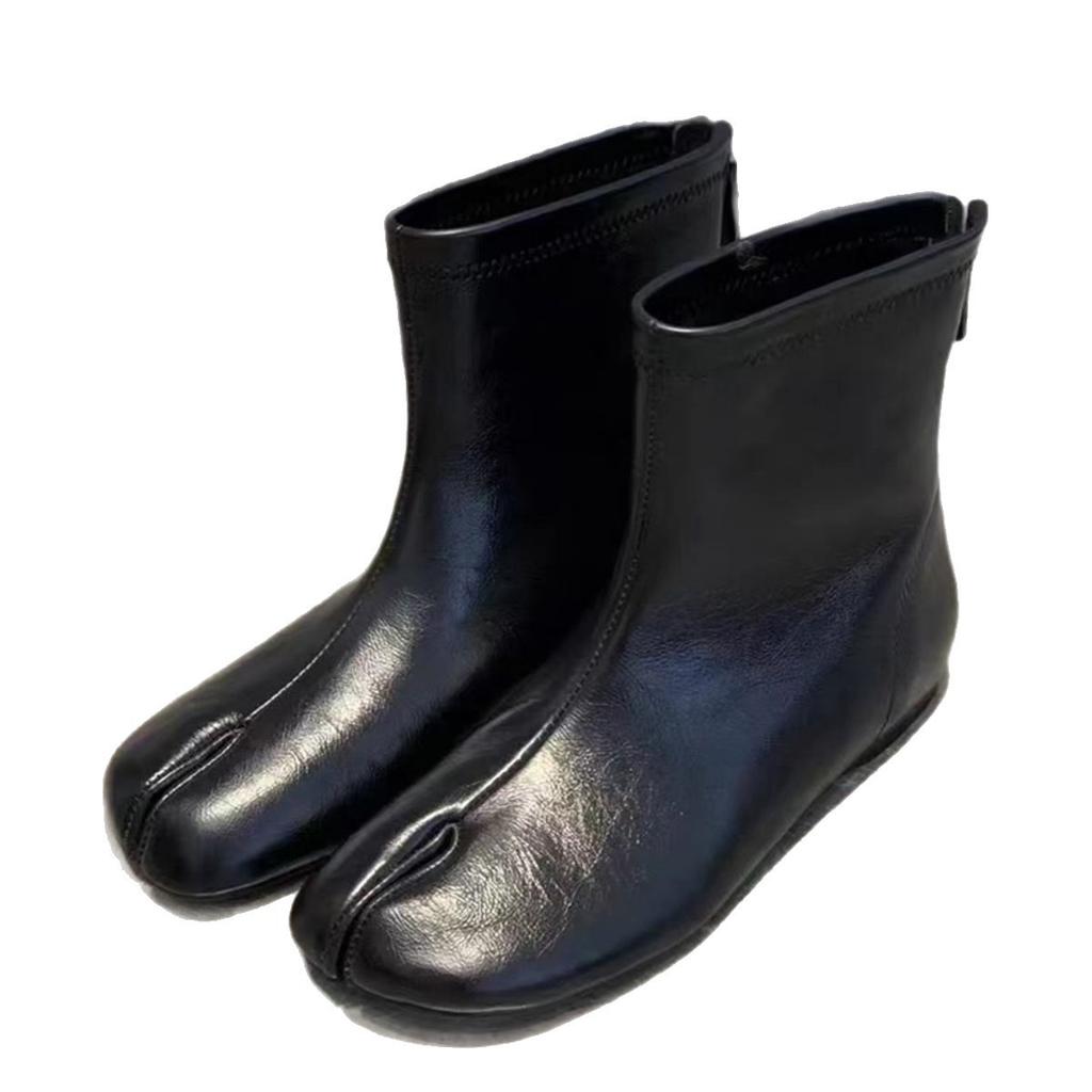 Cowhide Version~ Korean Version Niche Inner Height Increase Rear Zipper Pig's Trotters Split-toe Boots Short Boots Women's 2025 New Chelsea Boots