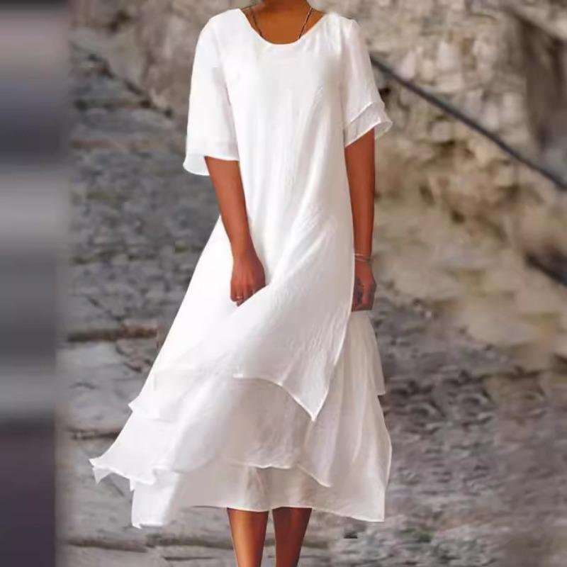 Summer Double-Layer Color Blocked Dress with Slit Design