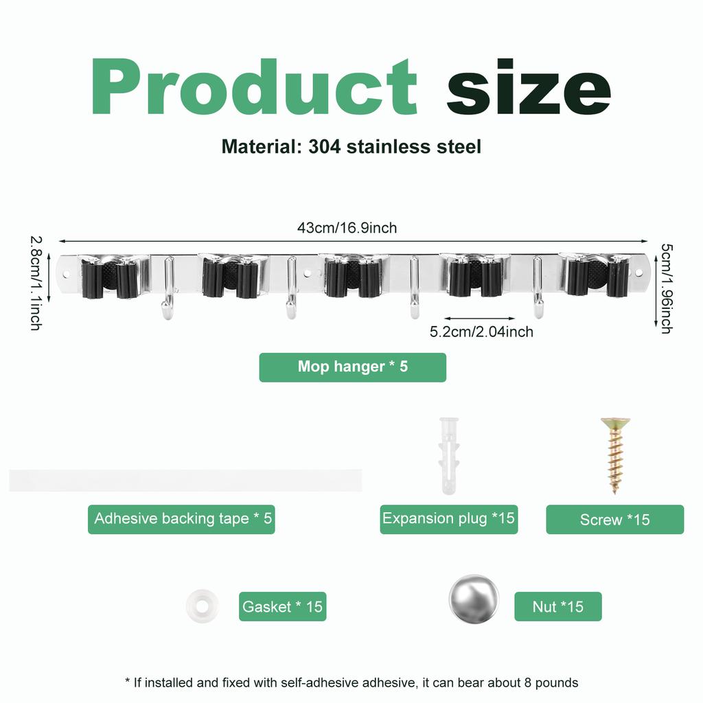 Mop and Broom Organizer Stainless Steel Broom Mop Holder Wall Mounted Strong Broom Mop Holder for Bathroom Kitchen Accessories