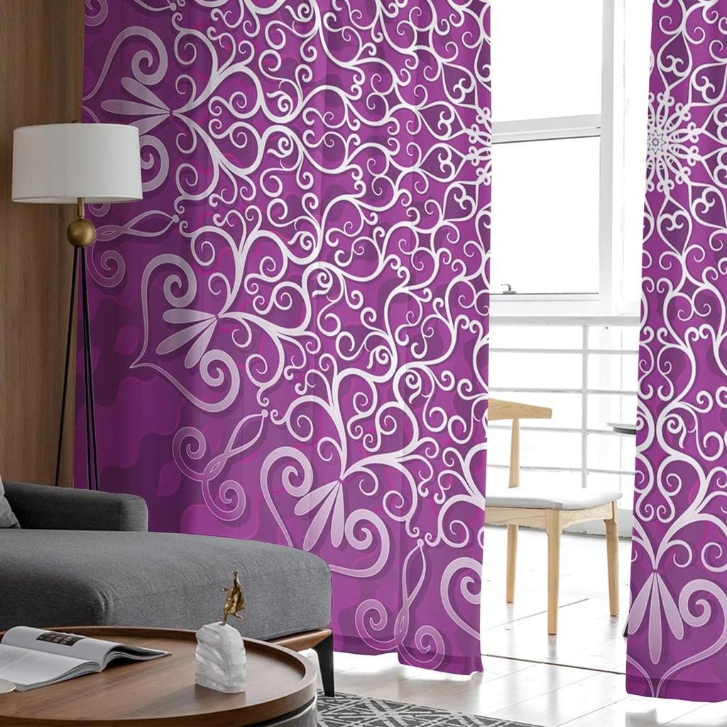 Purple Round Flowers Tulle Curtain For Living Room Bedroom Modern Sheer Curtains Decorative Window Treatment