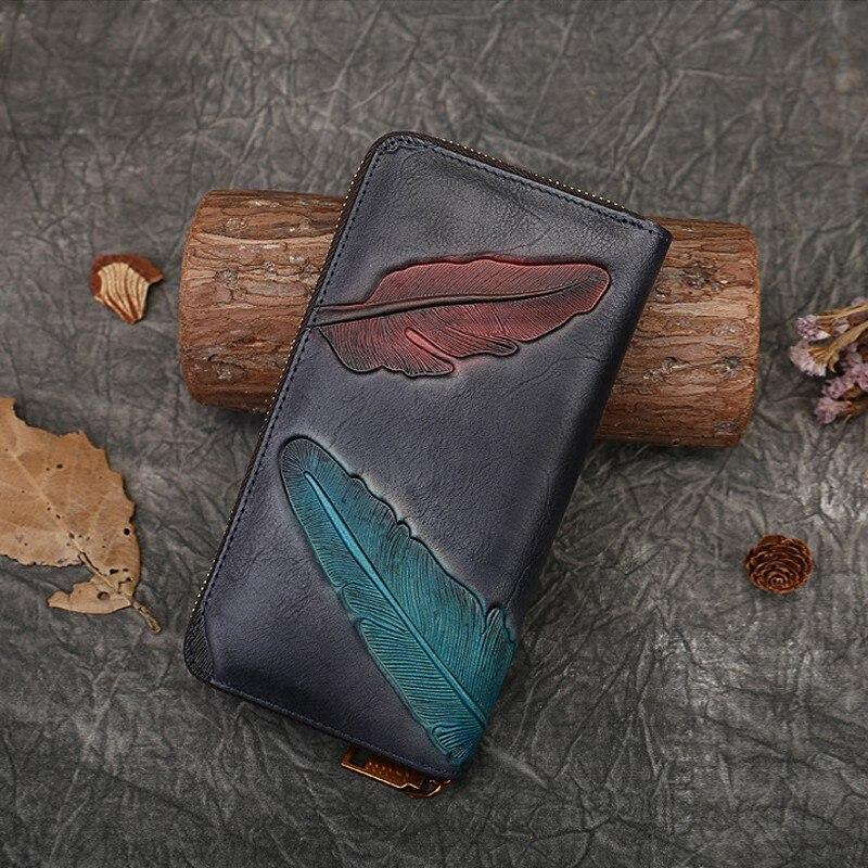 Женский кошелек Johnature из натуральной коровьей кожи с тиснением в стиле ретро большой кошелек-клатч ручной работы ручная сумка синий 2729₽