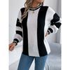 Sweat à capuche tendance pour femmes: Pull tricoté décontracté à manches lanternes à rayures contrastées