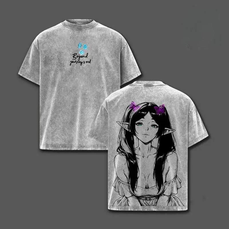 

Кавайи Аниме Фрирен за гранью конца путешествия Футболка Харадзюку Стиранная Оверсайз Футболка Мужская Женская Одежда Чистый Хлопок Футболки S