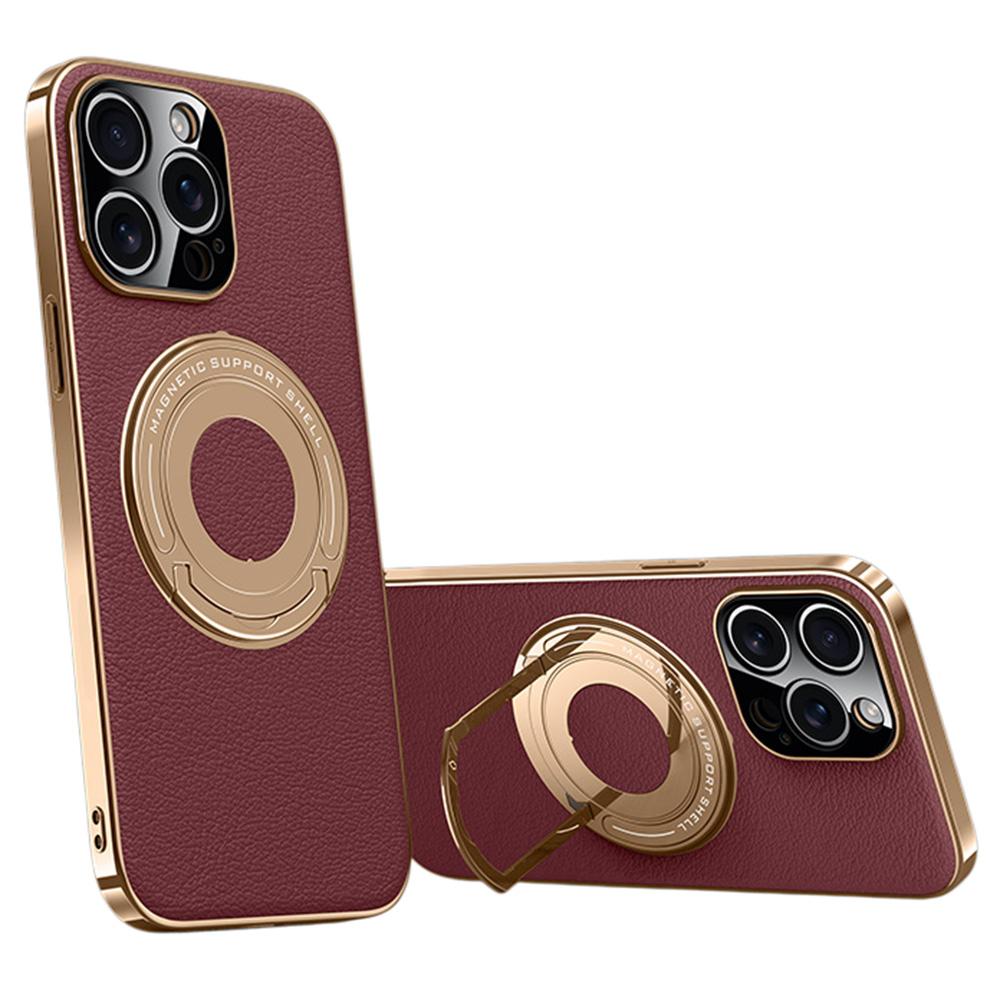 For iPhone 14 Pro Case Compatible with MagSafe Leather TPU Back Cover with Hidden Kickstand