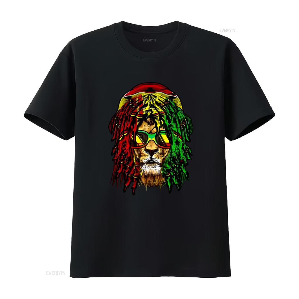 Reggae Lion T Shirt with Dreadlocks Rasta Sunglasses Jamaica Rastafarian Style Print vintage Washed streetwear Versatile Soft
