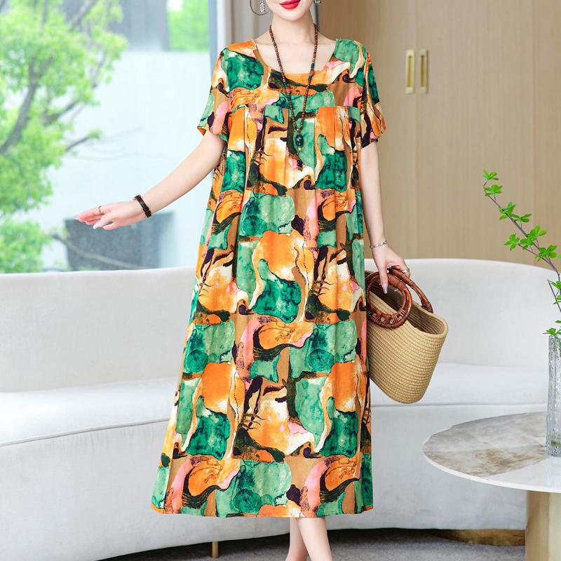 Women's Loose Dresses Elegant Plus Size Short Sleeve Casual Summer Oversize Long Dress Female Vintage Clothes