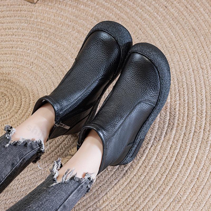 Women Ankle Boots Designer Retro Zipper Genuine Leather Flats Shoes 2026 Autumn Winter New Brand  Oxford Shoes Botas De Mujer