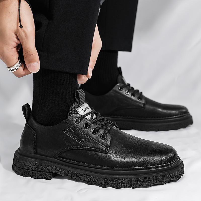 Leather shoes new spring British style business dress casual heightening low top Martin boots