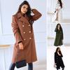 Winter Coat Women Double Breasted Overcoat Thermal Long Sleeves Loose Fit Turn Down Collar Pockets Pure Color Commuting Dating