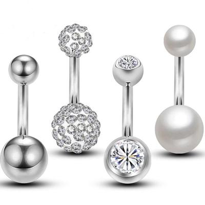 4Pcs 14G Belly Button Rings Pearl  Two Balls Navel Piercing Body Jewelry