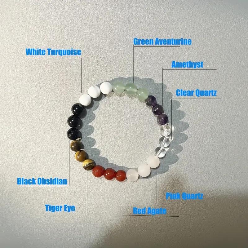 1Pc Exquisite Agate Crystal Fashion Style Natural Stone Colourful Beaded Bracelet Men Women Party Daily Gift