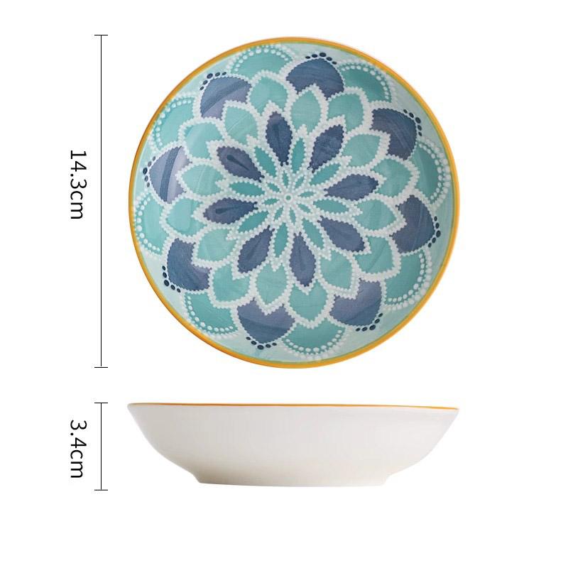 Bohemian Style Ceramic Seasoning Dishes New Household 5.75 Inch Underglazed Colour Tableware Aesthetic Round Snack Dessert Plate