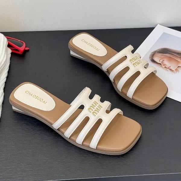 Korean version of non-slip fashion outer slippers women's 2025 summer new versatile thick heel square head open toe temperament semi-sandals