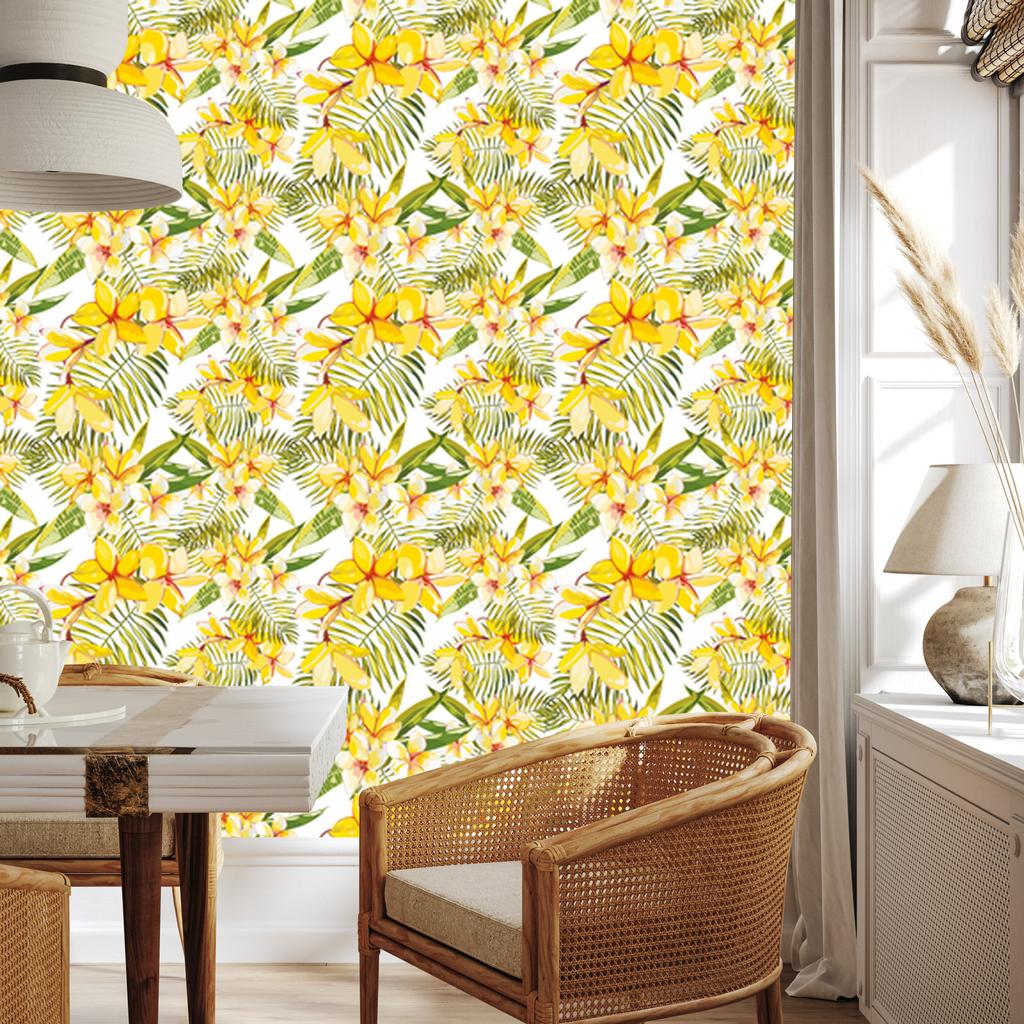 Wallpaper Flowers with Palm Leaves for Living Room and Bedroom 50x1000